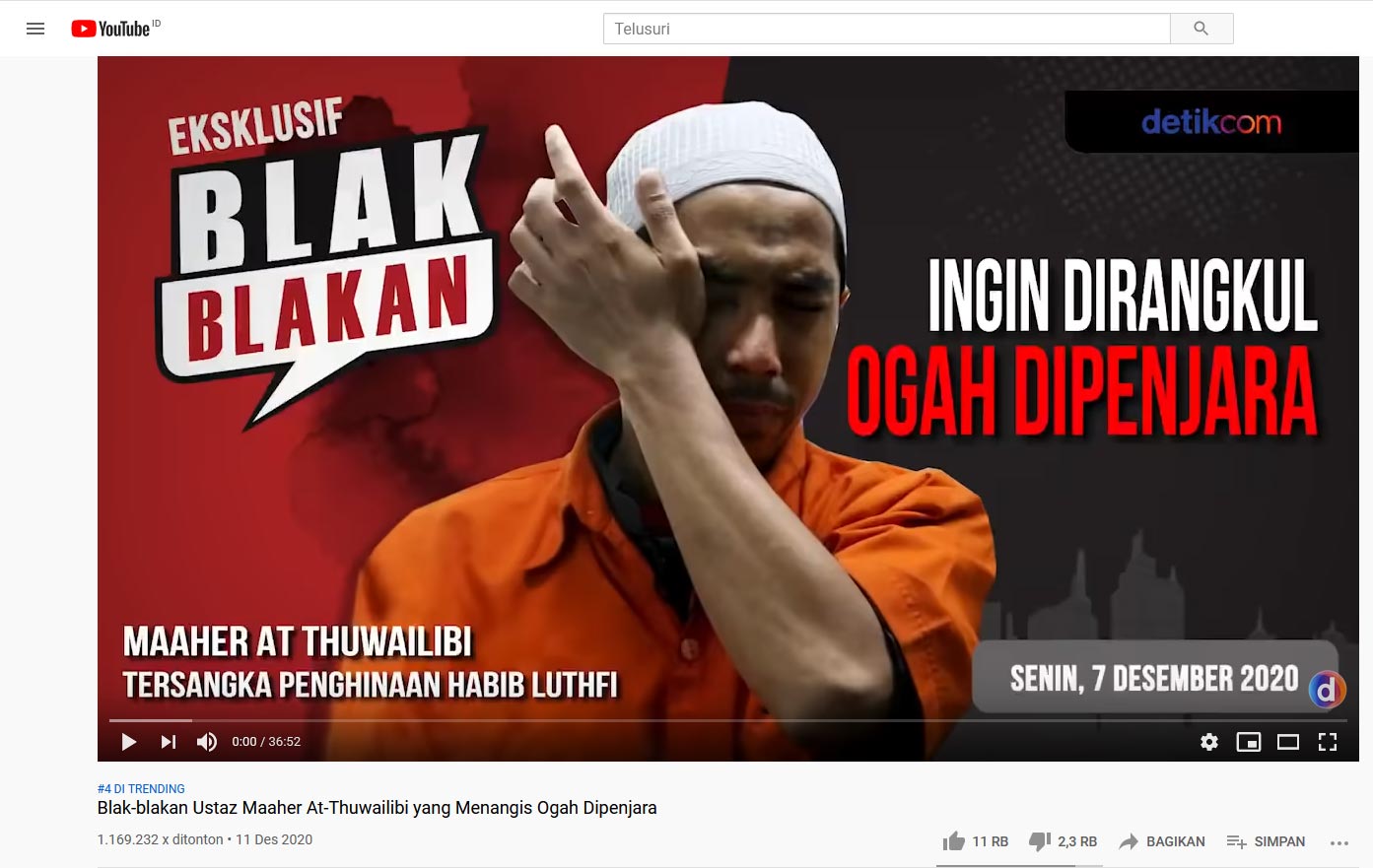 You are currently viewing TRENDING! Video Blak-Blakan Ustaz Maaher At-Thuwailibi yang Menangis Ogah Dipenjara